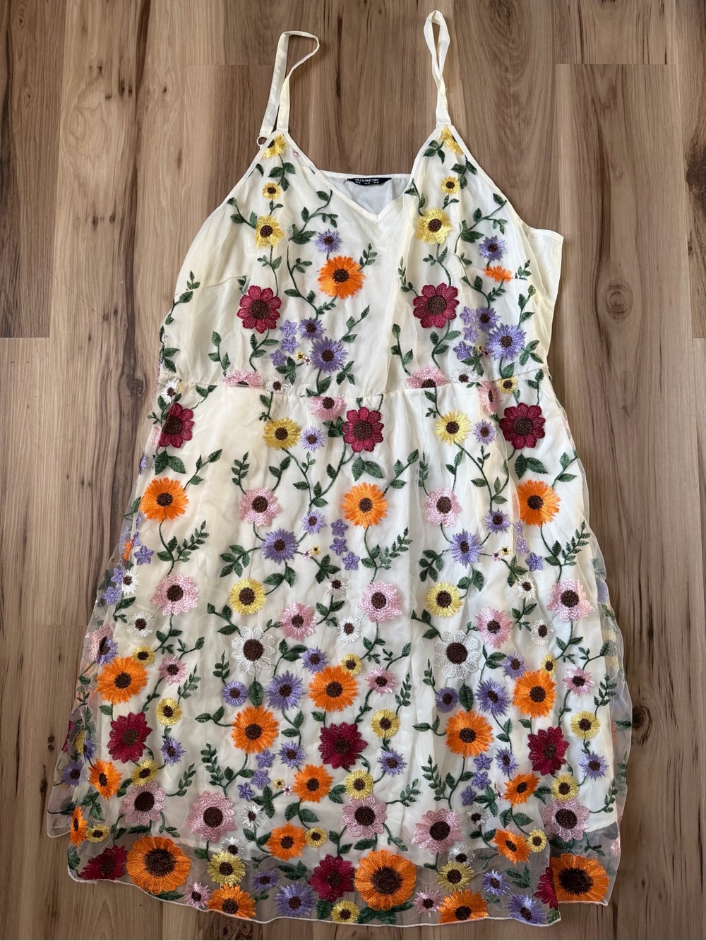 BloomChic Plus Size 26 Floral Embroidered Mesh Cami Dress Cream Max 3D
